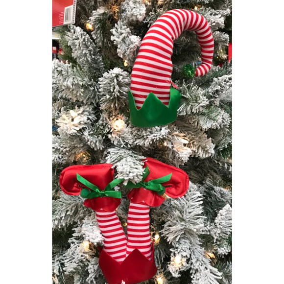 Elf Legs & Hat Christmas Tree Clip On Ornament- Adjustable Red White Stripe-NEW - Picture 1 of 2